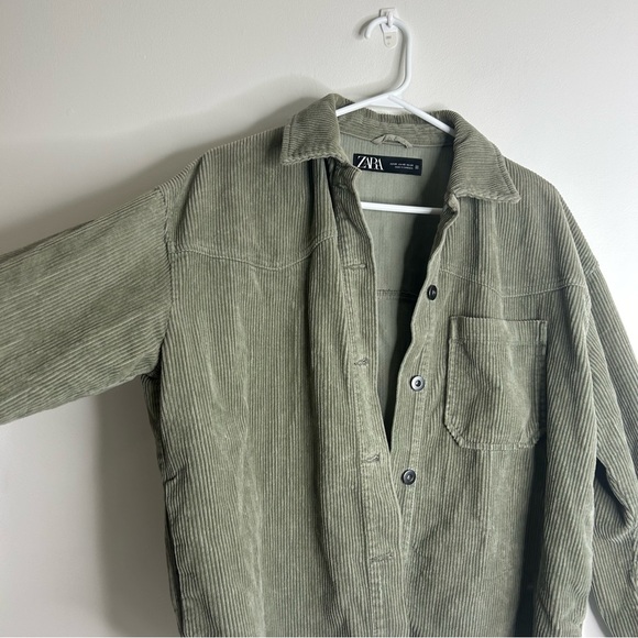 Zara Oversized Corduroy Jacket Olive Green Womens Size XS - Picture 2 of 10